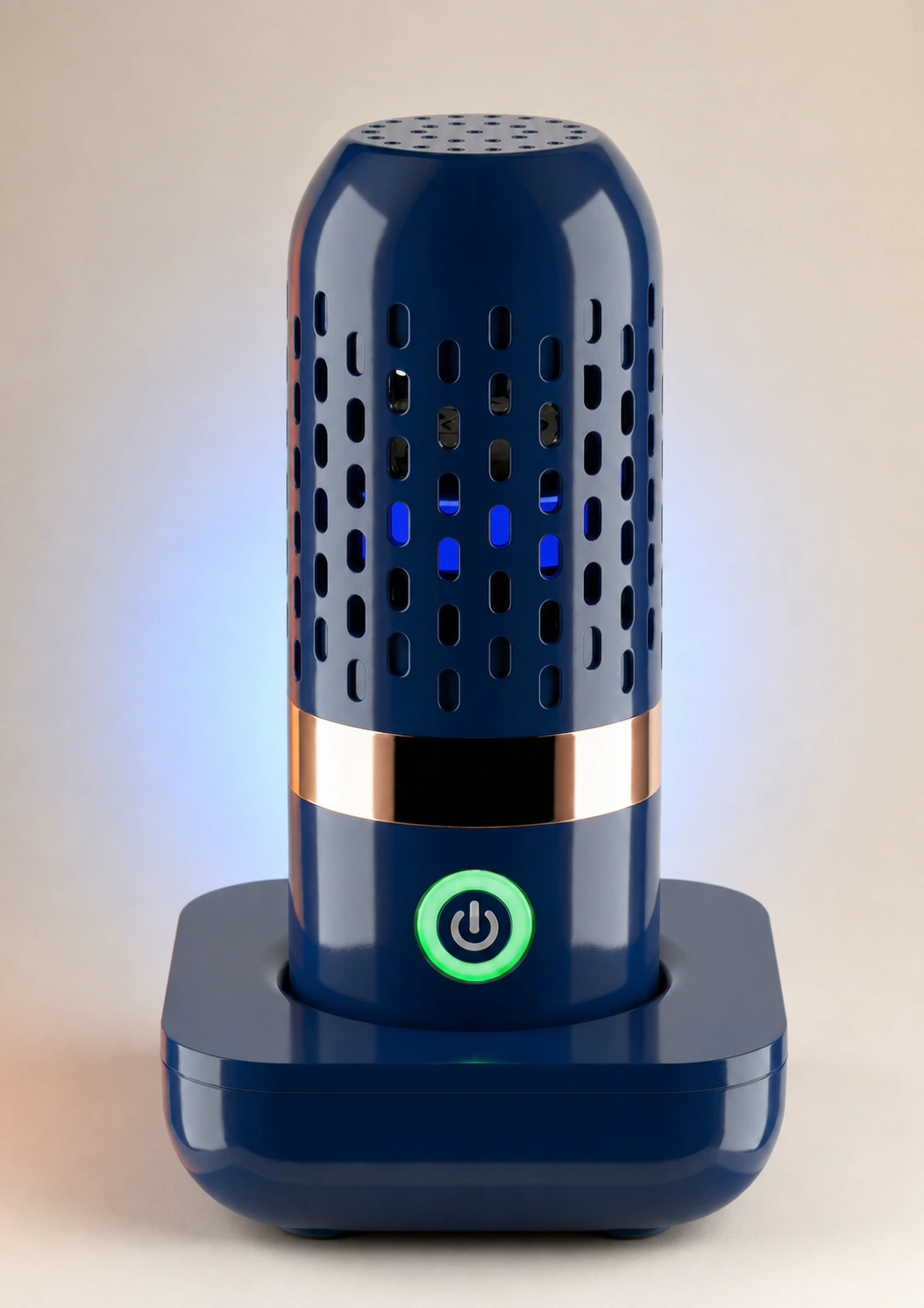 A deep navy produce cleaner with a rose-gold band